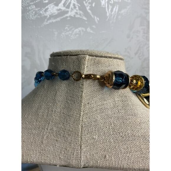 Blue Graduated Round Beads Gold Tone Spacers Necklace - Picture 3 of 5